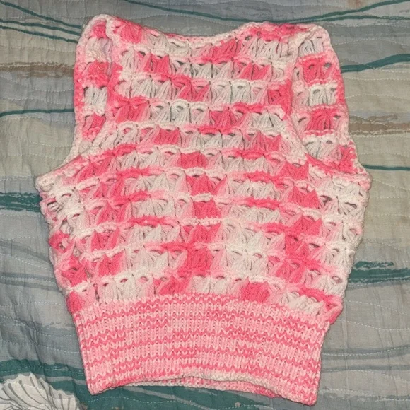 Pink and White Crochet Women's Top - Picture 2 of 3